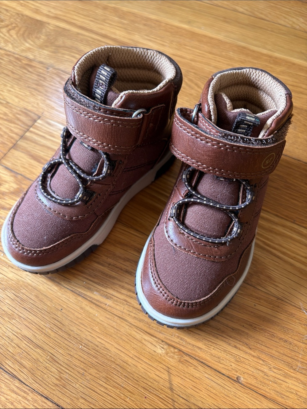 Stride Rite Brown Kids High-Top Boots with Hook-and-Loop Strap